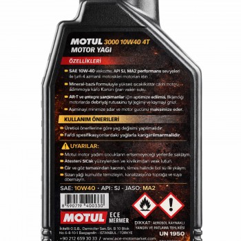 3000 10W40 4T 1 Lt 4 Zamanlı Motosiklet Yağı 12 ADET