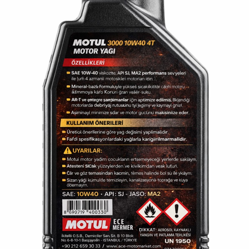 3000 10W40 4T 1 Lt 4 Zamanlı Motosiklet Yağı 12 ADET