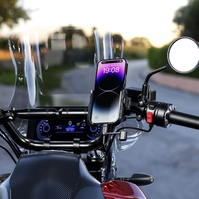 Nukrotech MR PLUS USB-C Şarjlı Klipsli Motosiklet Telefon Tutucu